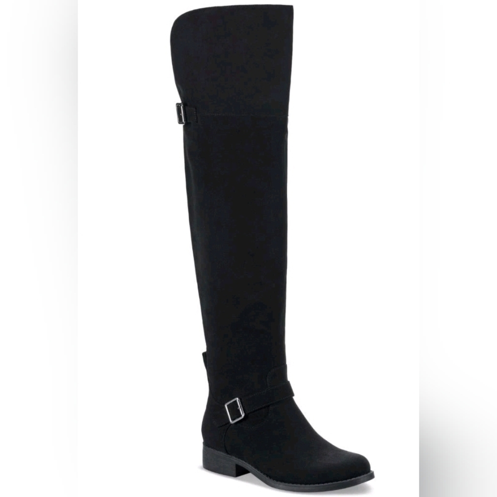 Sun & Stone Black Faux Suede Wide Calf Over-the-Knee Boots, Size 9m